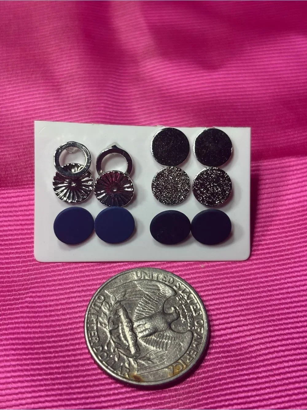 6 New Mixed Stud Earring Set in Silver & Navy